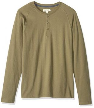 Goodthreads Men's Long-Sleeve Sueded Jersey Henley, Olive, Medium