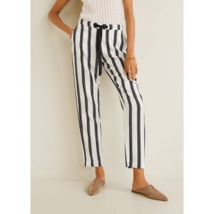 Pantalon droit à rayures noires et blanches