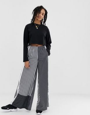 Pantalon à boutons-pression avec rayures mélangées - Noir et blanc