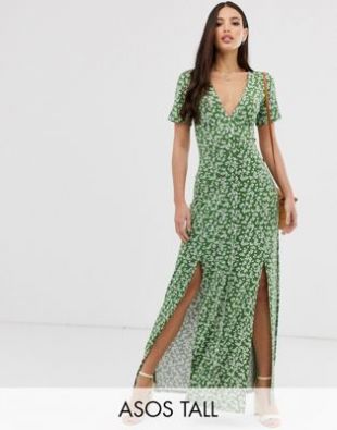ASOS DESIGN Tall button through maxi tea dress with splits in ditsy print | ASOS