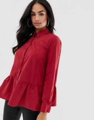 Boohoo exclusive peplum shirt in red | ASOS