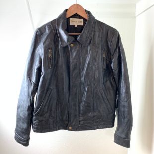 Noir en cuir patchwork veste zip up 90 s Fighter Pilot CHARLES KLEIN taille L