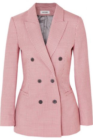 Double-Breasted Houndstooth Blazer