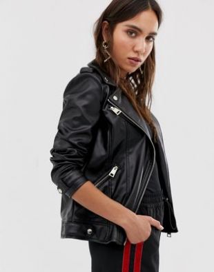 Faux leather cropped biker jacket in black | ASOS