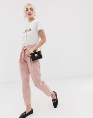 New Look - Pantalon noué à la taille - Rose | ASOS