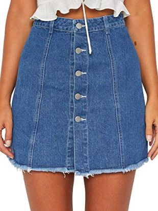 just quella Jean Skirts for Women's Button Front Denim A-Line Short Skirt (S, Blue Denim Washed)