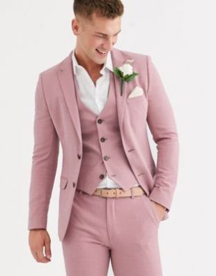 ASOS DESIGN wedding super skinny suit jacket in crosshatch in rose pink | ASOS