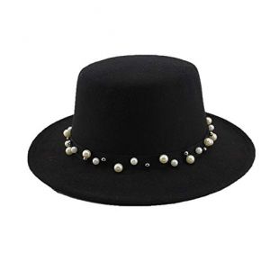 Fashion Women's Flat Cap Wide-Brimmed hat Jazz hat Pearl Decoration Solid Color hat Creative