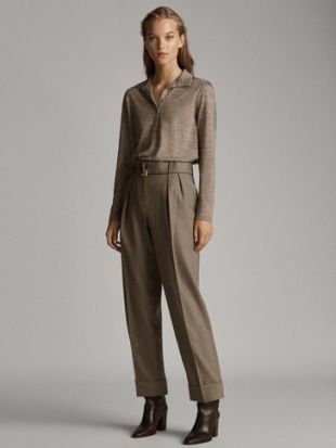 PANTALON AVEC BOUCLE EN FLANELLE PURE LAINE
