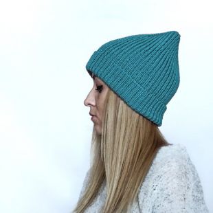 Chapeau en maille de laine mérinos turquoise pour femme, chapeau en tricot unisexe, chapeau hippie d'homme