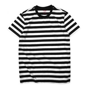 Zengjo Black and White Striped Shirt Men(XXL,Black&White WD)