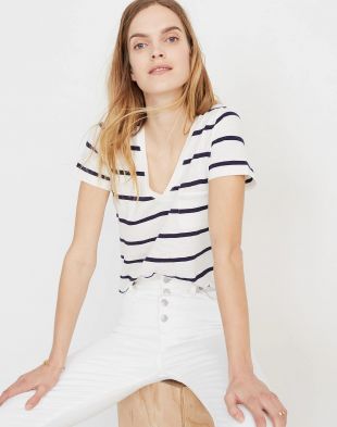 Women's Whisper Cotton V-Neck Pocket Tee in Creston Stripe