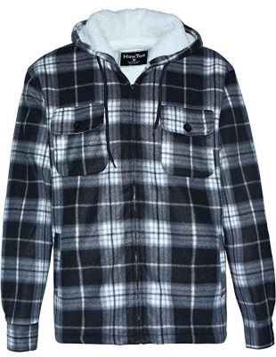 Men's Hoodies Flannel Full Zip Sherpa Lined Heavy Fleece Plaid Warm Hooded Jackets,S-5XL