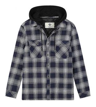 WenVen Men's Thicken Plaid Flannel Quilted Shirts Jacket with Removable Hood