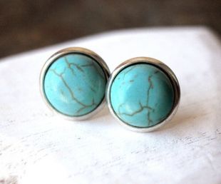 Boucles D'oreilles Anciennes Turquoise Et Nacre Sur Argent 925 - Dormeuses, Occasion Très Bon état