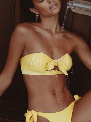 Sexy Bikini Maillots De Bain Noués Bretelles Jaune