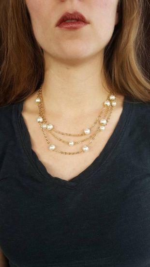 des années 1950 collier de perles, chaîne en or, collier perle, collier de perles Vintage, multi chaîne collier de perles, Style des années 1950, Vintage fausses perles