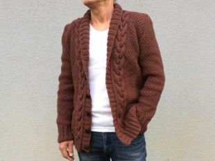 Col châle Cable Cardigan en tricot, tricoté main pardessus pour homme, vêtements d’hiver, cadeau pour homme, gilet, pull en bord côtes, Mens Cosy Jacket