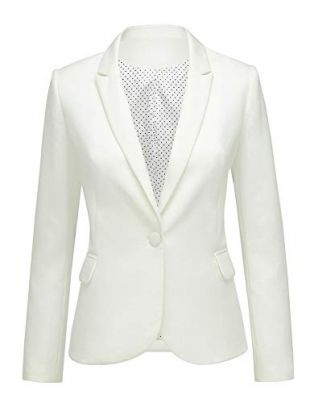 Women's Beige Notched Lapel Pocket Button Work Office Blazer Jacket Suit Size XL