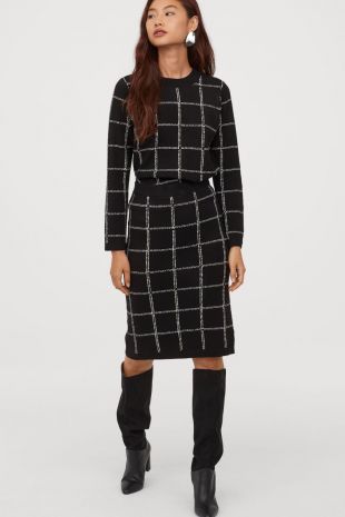 Jupe en maille fine - Noir/carreaux