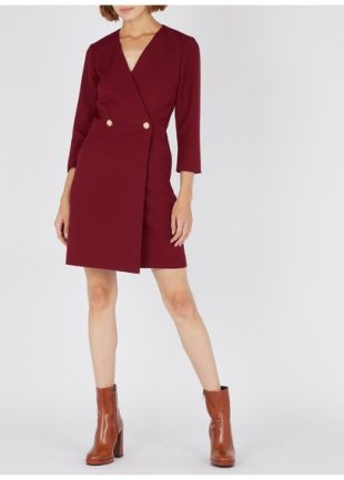 ROBE COURTE PORTEFEUILLE EN GABARDINE BORDEAUX