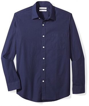 Amazon Essentials Men's Regular-Fit Long-Sleeve Solid Casual Poplin Shirt, navy, Large