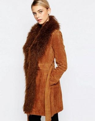 Asos - Oasis - Manteau en cuir et daim véritables avec finitions style mongol