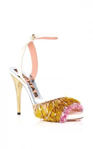ROCHAS Pink Gold Fringed Grosgrain Sandals