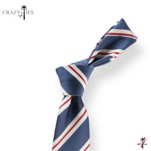 Blue Regimental Mogador Silk Tie with Red and White Stripes