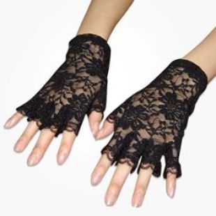 Gants Sans Doigts Dentelle Noire Femme - Style Gothique/Halloween - Taille Unique