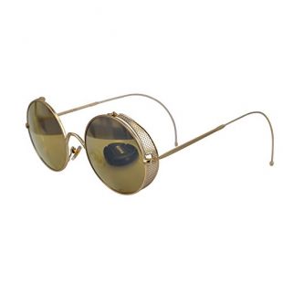 Ucspai Retro Steampunk Sunglasses Goggles Gold Frame with Reflective Lens
