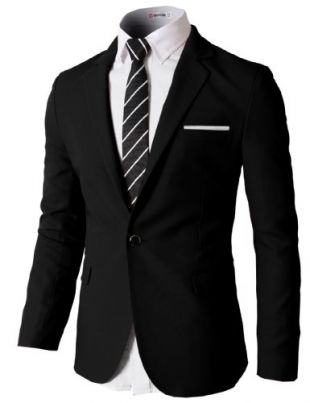 H2H Mens Business Fit Single One Button Blazer Jackets with Pocketchief Trim Black US S/Asia M (KMOBL046)