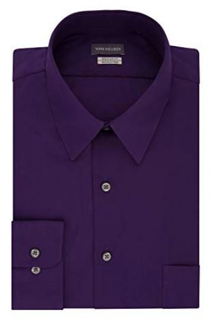 Van Heusen Men's Dress Shirt Regular Fit Poplin Solid, Purple Velvet, 14.5" Neck 32"-33" Sleeve