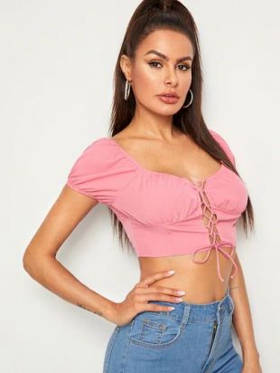 Top court style bustier unicolore avec lacets