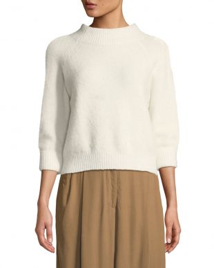 3/4-Sleeve Lofty Rib Alpaca-Blend Pullover Sweater