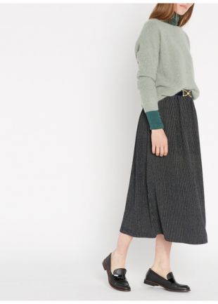 JUPE MIDI À RAYURES FIBRES MÉTALLISÉES EN COTON
