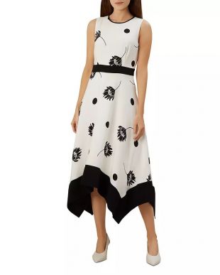 Lucie Sleeveless Floral And Dot Midi Dress