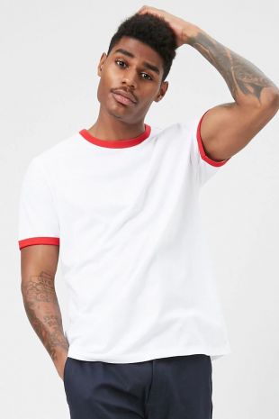 Ribbed-Trim Ringer Tee