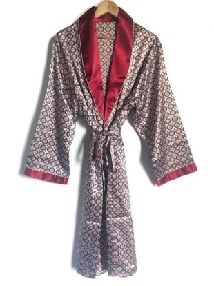 Veste de smoking Mens Robe | Robe de chambre rouge rétro Boho | des années 1970 vintage des années 70 de Style motif | Robe de chambre satin pyjama soyeux | Cadeau pour lui