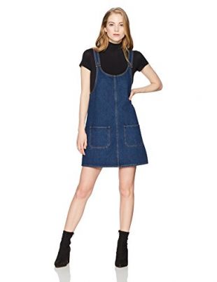 Lily Parker Women's Classic Denim Bib Overall Dress with Pockets OD1701 Small Dark Blue
