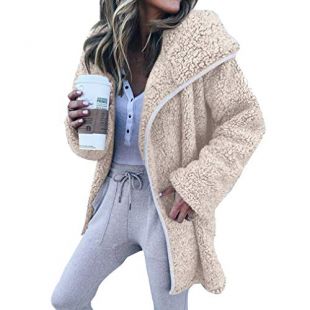 Manteau à Capuche Polaire Femme, Occasionnels Chaud Jacket d'hiver Femmes Couleur Unie Hoodie Gilets Manteau Outercoat Tops Rose/Gris/Abricot/Café