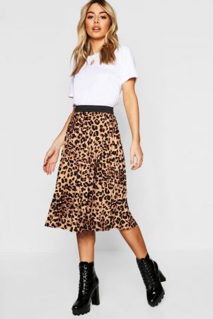 Petite Leopard Print Pleated Midi Skirt |