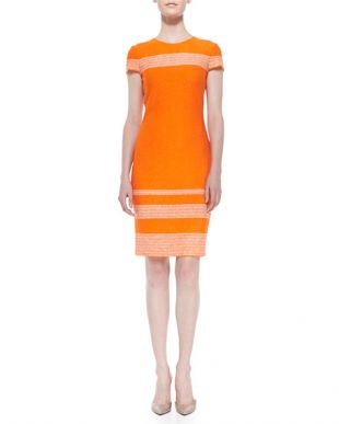 Micro Tweed Engineered Stripe Sheath Dress