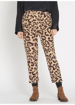 PANTALON DROIT IMPRIMÉ LÉOPARD EN CRÊPE AVEC CEINTURE BEIGE