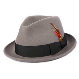 Janetshats Unisex Classic Fedora Hats Wool Felt Trilby Hat with Bowknot Feather