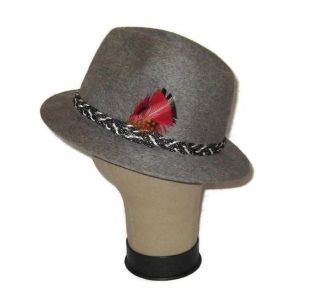 Chapeau de robe des années 1960, Mens gris chapeau, des années 60 Fedora gris, gris Trilby, garniture tressé, plumes chapeau, castor, finition fourrure grise feutre, chapeau en feutre de fourrure