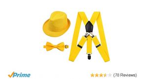 2.5cm Elastic Braces 3 Clip Suspender and Bow Tie Hat Set for Kids, Yellow