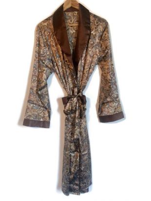 Veste de smoking | Paisley mens Robe en Satin soyeux brun | Robe de chambre | Robe Boho Paisley | Vintage des années 70 pyjama robe de chambre peignoir