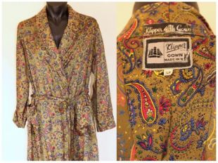 1950's Mens Green Paisley Smoking Robe, Travel Robe, Dressing Gown, Medium/Large, Taille 38, Rayon, Robe Homme, Robe Klipper, Veste fumeurs