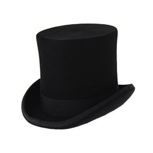100% Wool Felt Top Hats Victorian Style Made Hatter 7" Tall Gentlemen Magic Hats With Gift Box. (L/XL, Black)